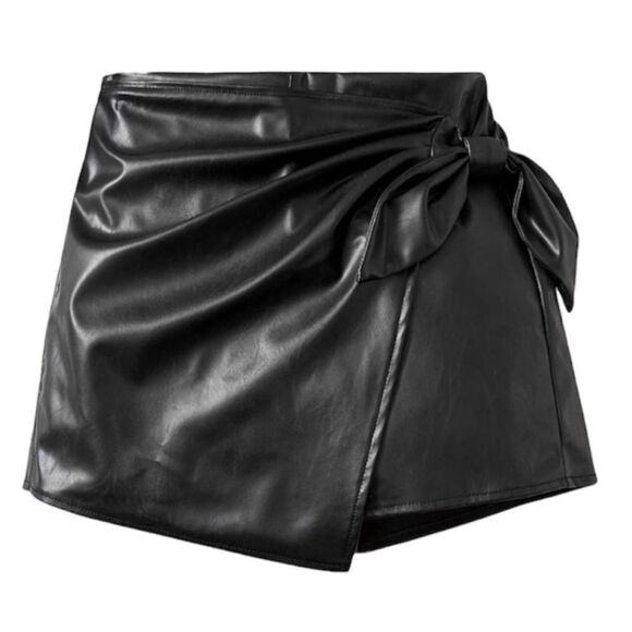 NWT Jason Wu Black Faux Leather Wrap Mini Skirt Size Small - Picture 1 of 16